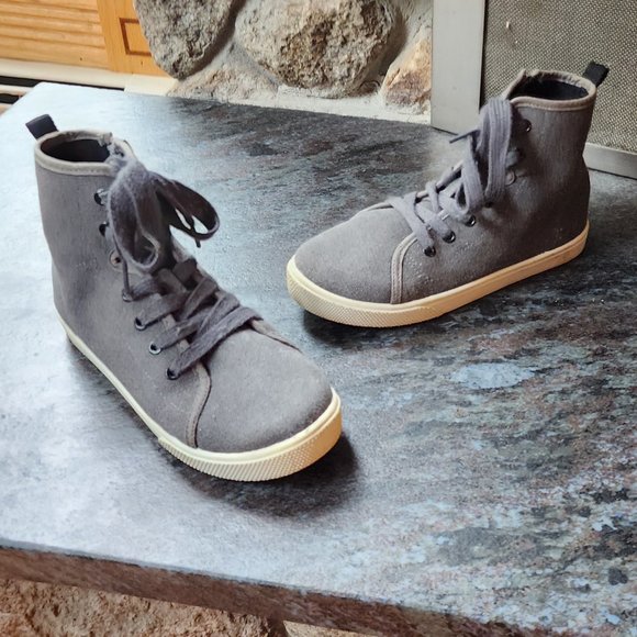 Cat & Jack Gray Canvas High-Top Sneakers Size 3 - Picture 4 of 16